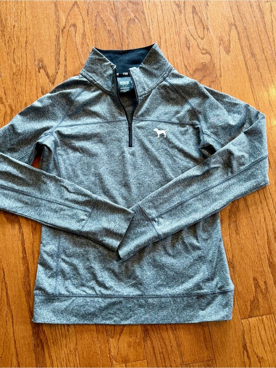PINK Victoria's Secret Tops - PINK Victoria's Secret Heather Gray Quarter-Zip Pullover Sweatshirt